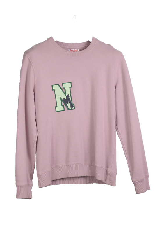 Letter Sweater “N” muted pink & green