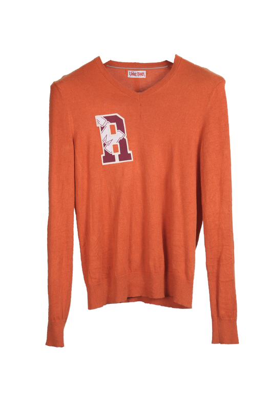 Letter Sweater “R” dark green orange & burgundy