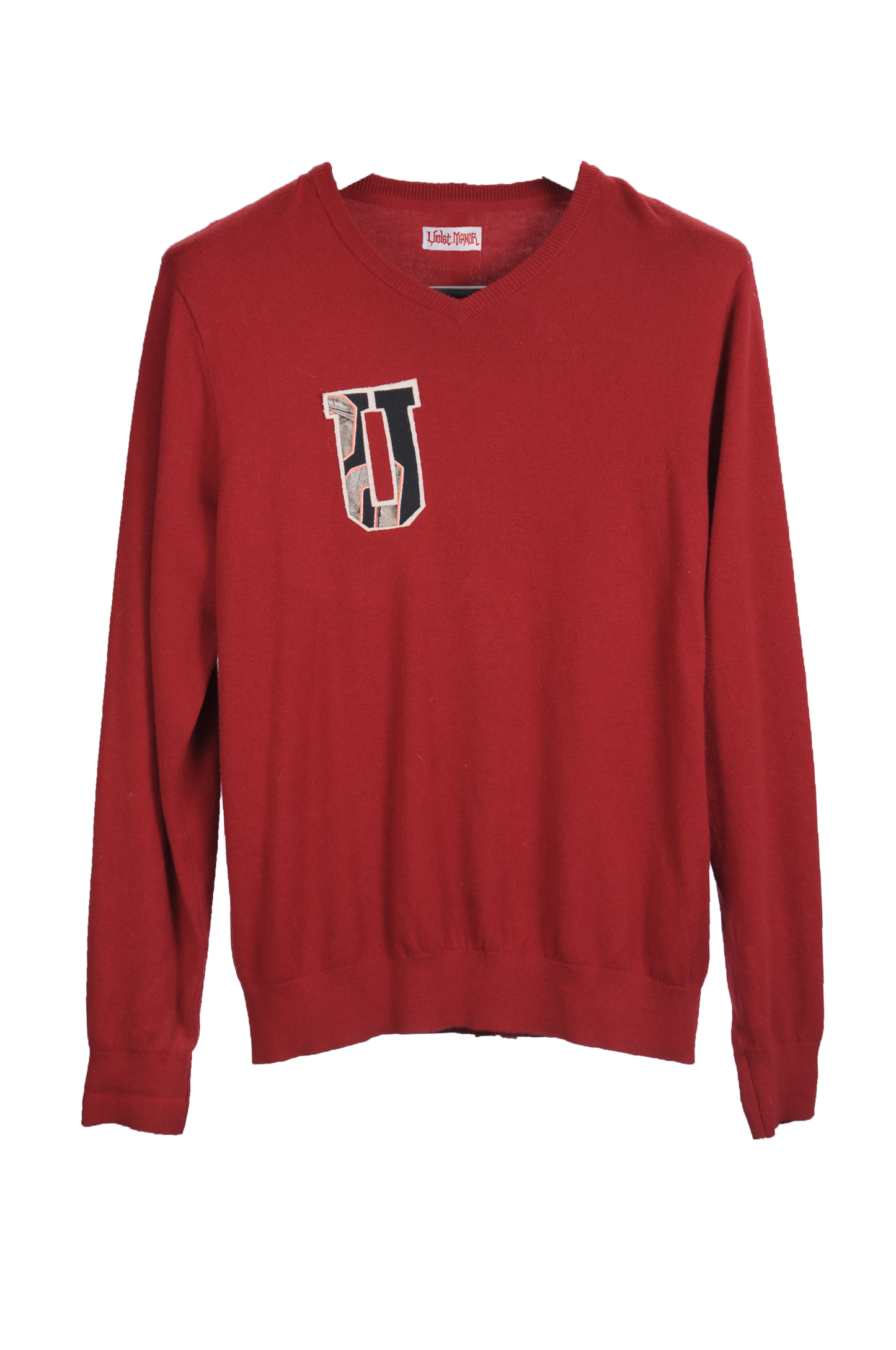 Letter Sweater “U” cherry red & black w/ camo