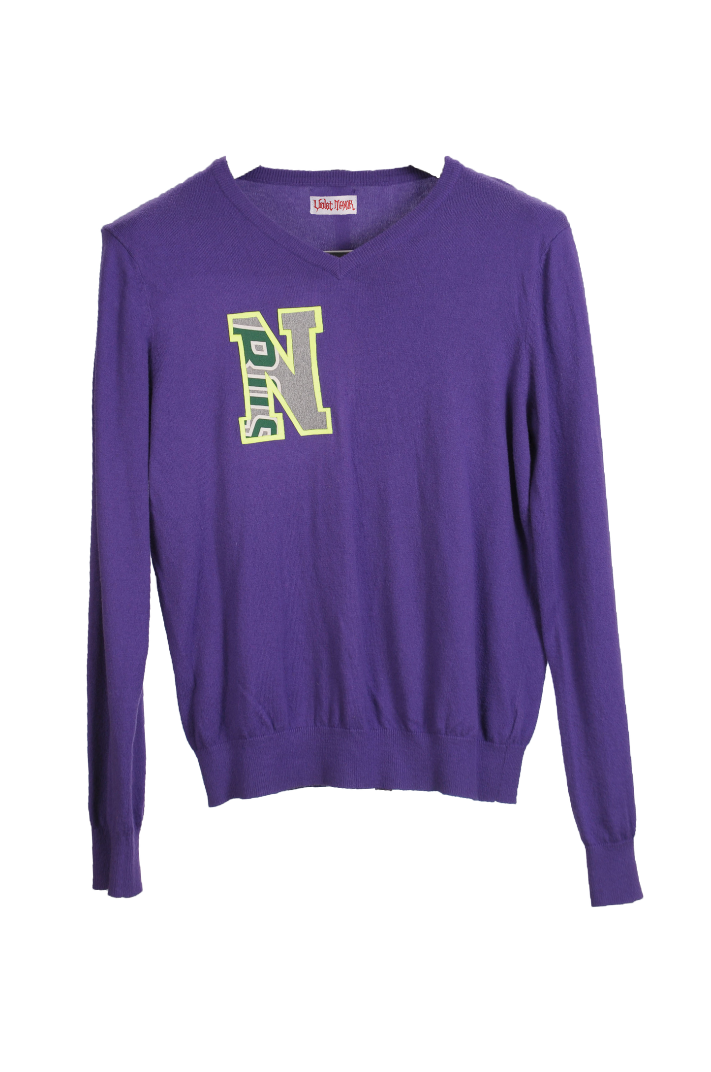 Letter Sweater "N" purple & neon green