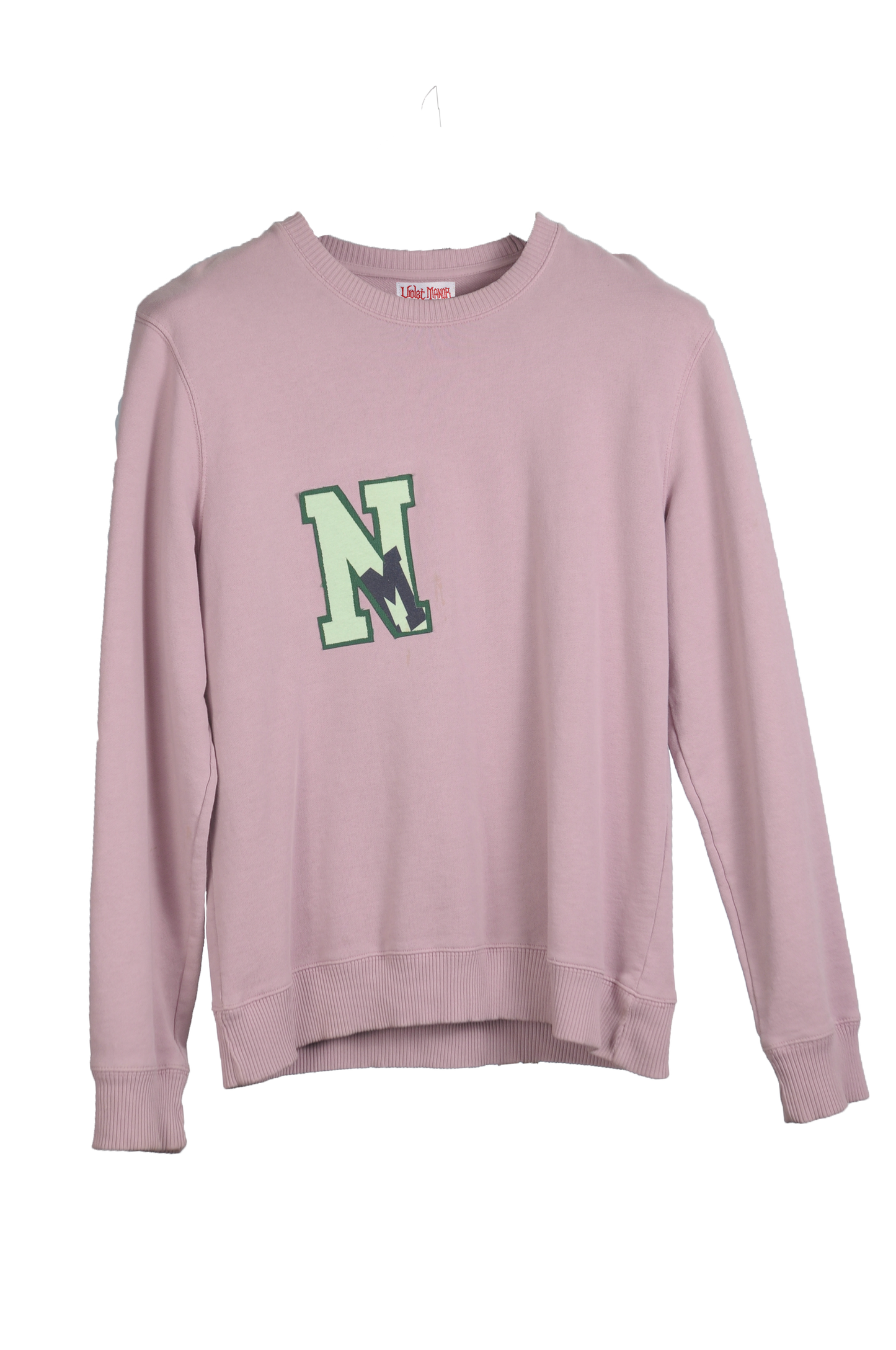 Letter Sweater “N” muted pink & green