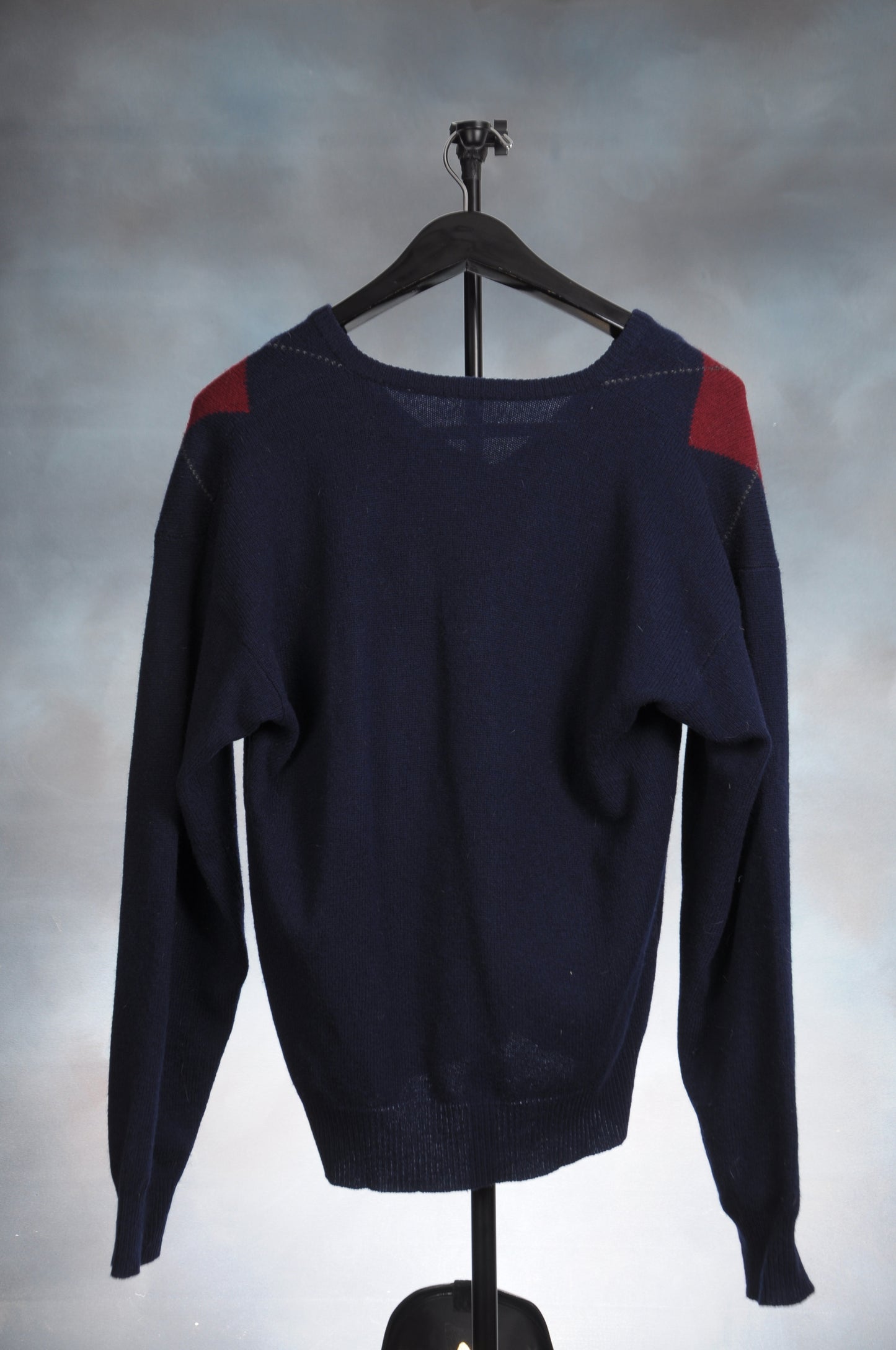 Letter Sweater “M” maroon & navy argyle pattern w/ camo